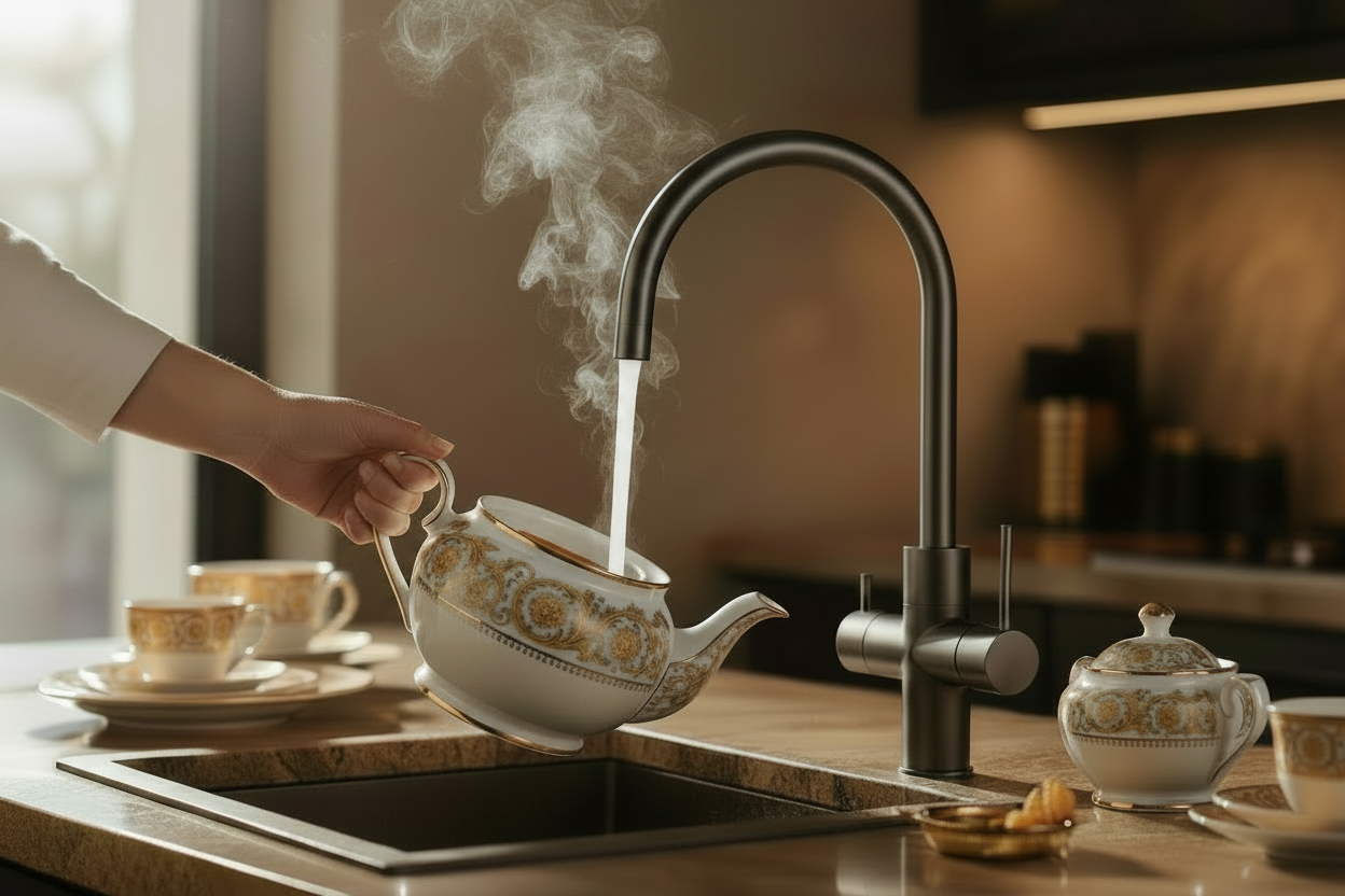 Theepot nog dichter bij de kraan